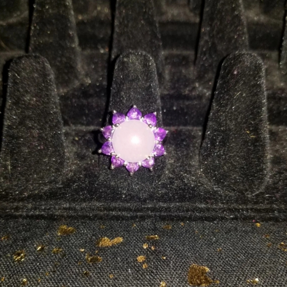 Genuine Lavender Jade, Amethyst Sterling Ring